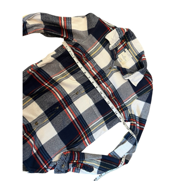Women's American Eagle Flannel Plaid Button Down Shirt S Blue White Long Top - Picture 7 of 9